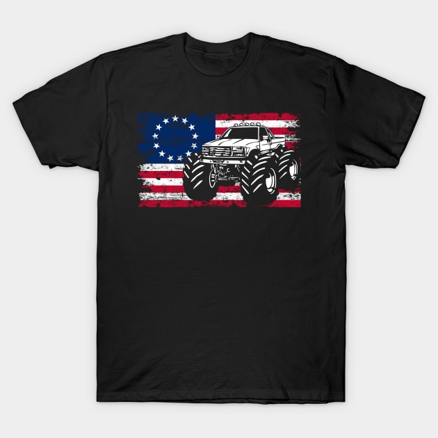 Monster Truck American Flag Betsy Ross T-Shirt by Tuyetle